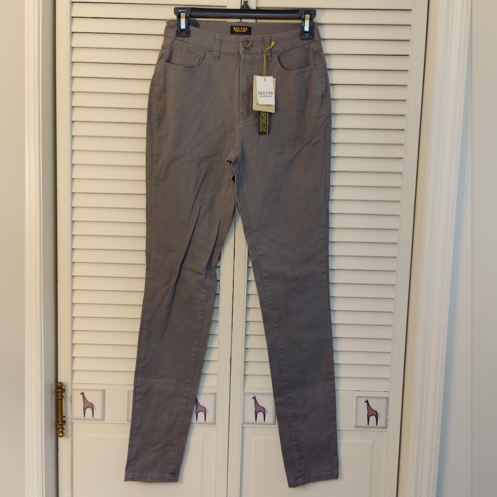 High-Rise Skinny Pants in Gray by Red Fox